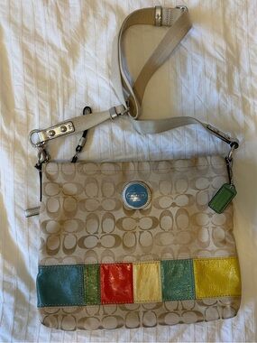 COACH- Khaki Color Block Stripe Crossbody Shoulder Handbag